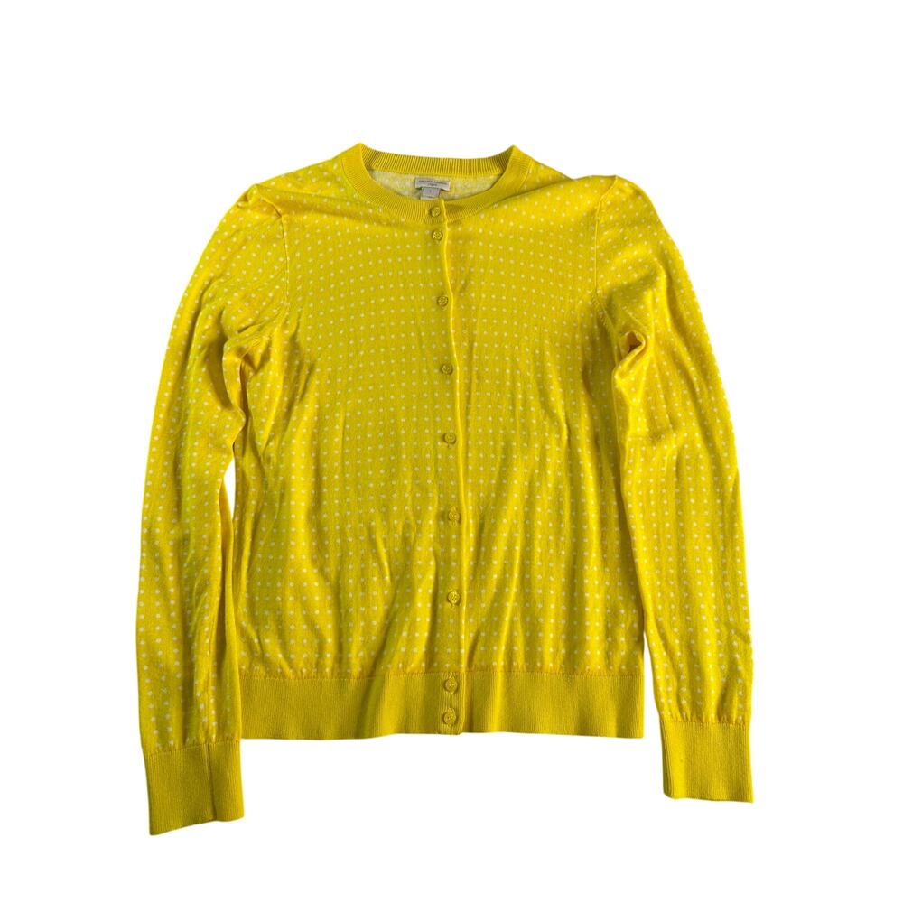 The Caryn Cardigan J.Crew Women's S Yellow White Polka Dot Cotton Button Sweater